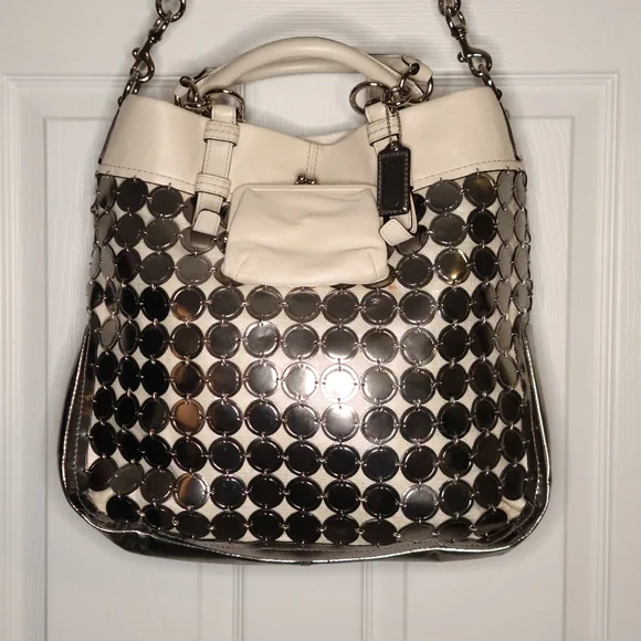 LIMITED EDITION! Coach Bonnie Cashin White & Silver Metallic Medallion Bag 13376 - Picture 9 of 16